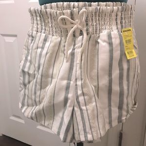 Smocked High Waist Striped Tie Waist Shorts